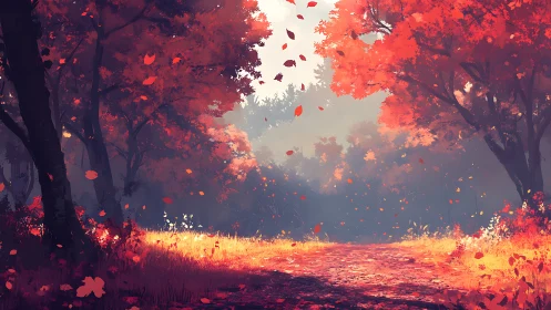 Crimson Woods Ablaze: Where Autumn Surrenders to Enchanted Fire