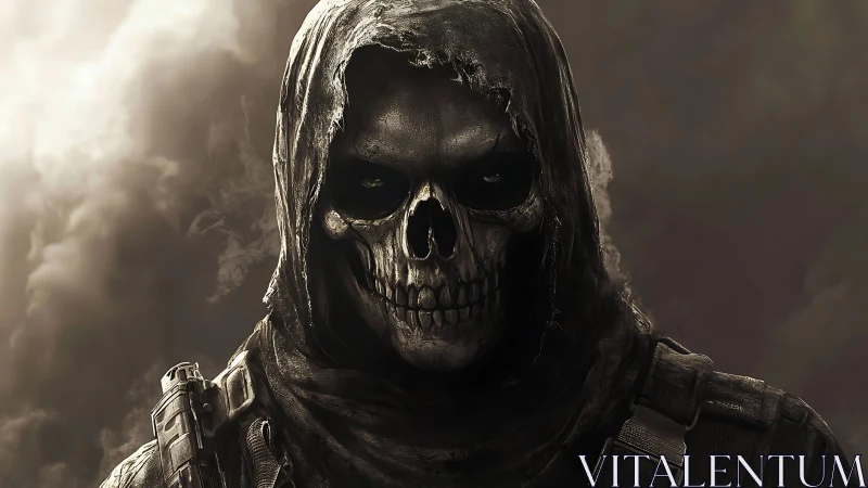 Tactical skull-masked operator in hooded combat gear portrait