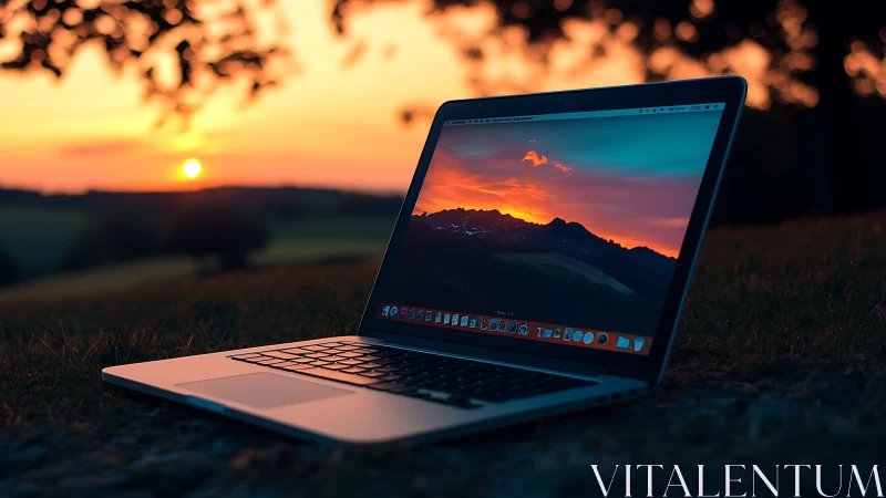 Sunset laptop daydreams mirror glowing digital horizons.