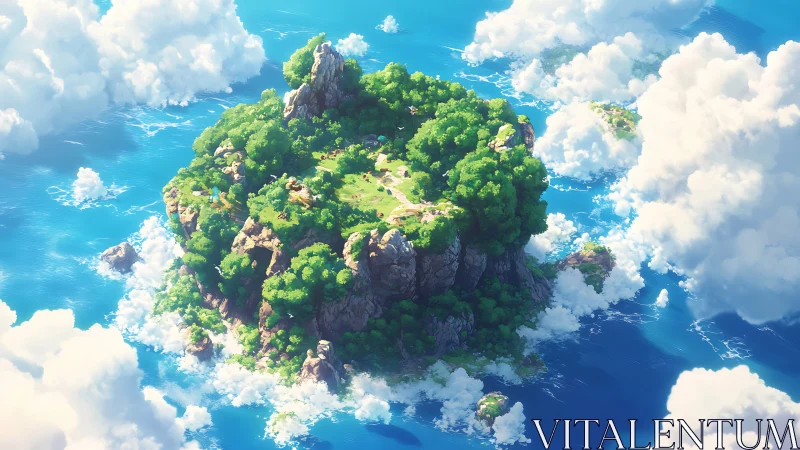 Verdant Island Suspended: Lush Vegetation Emerges From Atmospheric Cumulus