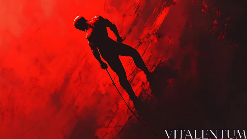 Digital painting of vigilante silhouette in red chiaroscuro.
