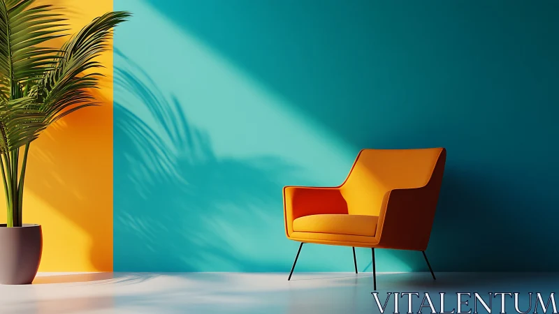 Sunny corner chair and palm in playful color harmony.