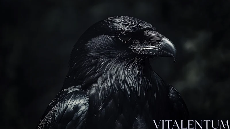 Midnight raven portrait glowing with quiet intelligence.