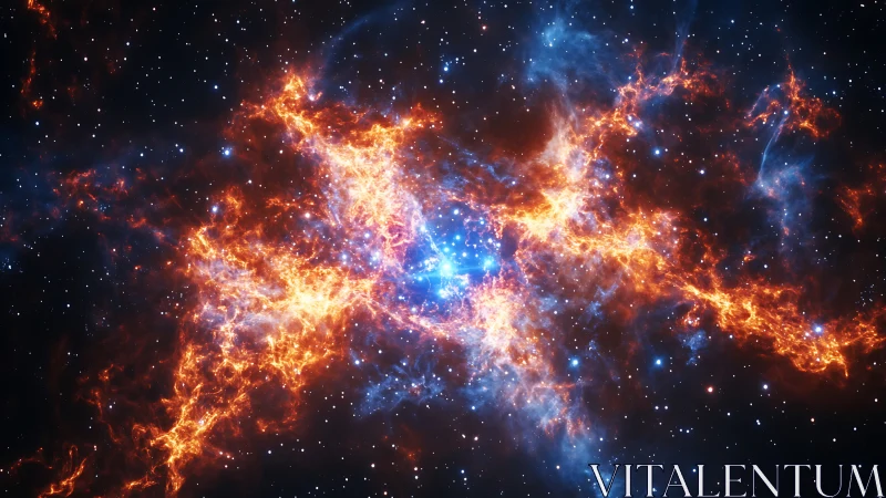 Fiery nebula clouds ignite around a radiant blue star core