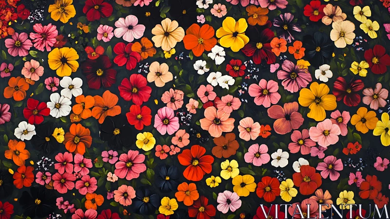 Cosmos Bursting: Dark Canvas Ablaze with Wildflower Symphonies.