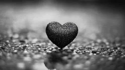 Ebony Heart Crowned in Raindrops. Solitude on Stone.