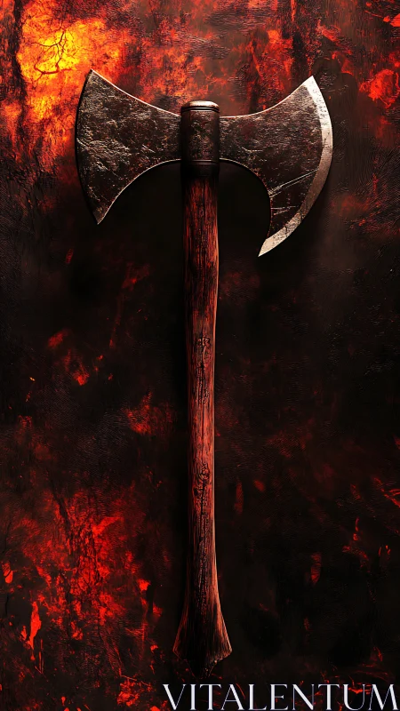 Battle-scarred double axe glowing over molten ember void.