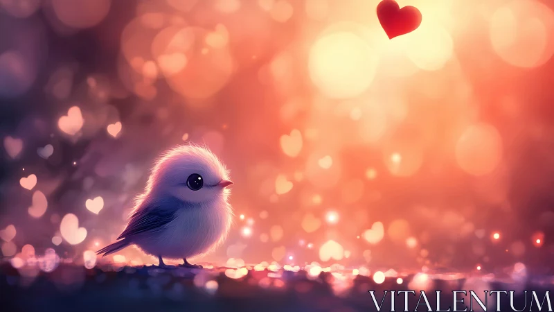 Small Blue Bird in Warm Ambient Light Environment