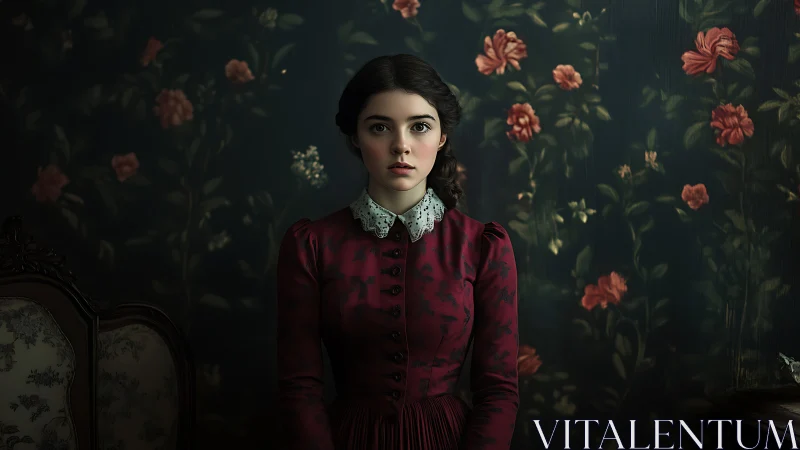 Victorian stillness blooms quietly against haunted floral walls