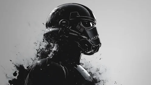 Profile view of black sci fi armored helmet and torso silhouette.