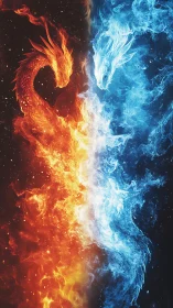 Fire and ice dragons mirrored in elemental conflict