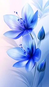 Bilateral Floral Composition with Gradient Blue Petals and Volumetric Rendering.