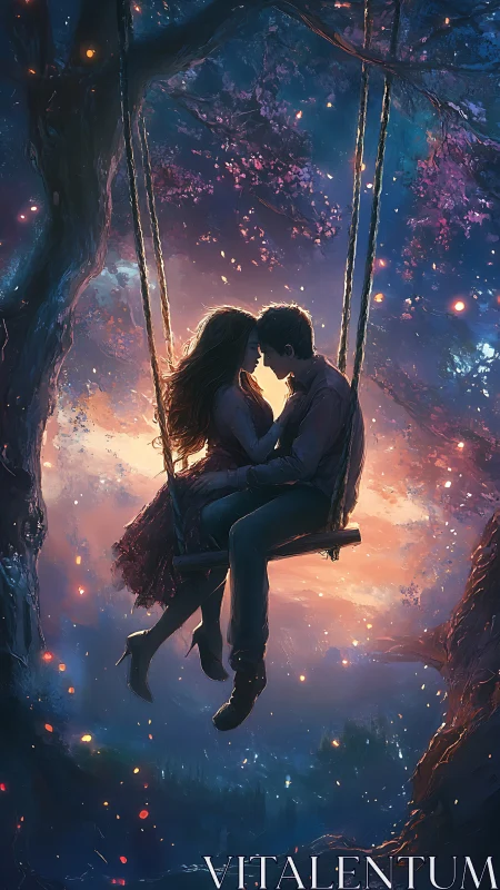 Two Hearts Suspended in Magical Starlit Wonder.