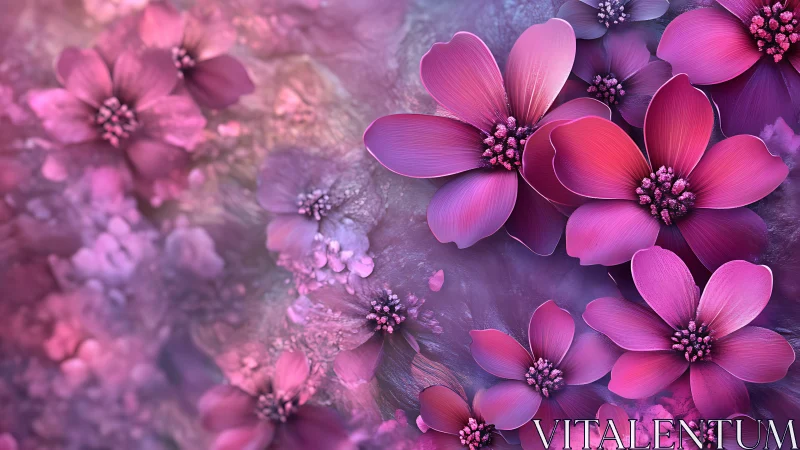 Pink and Purple Flowers: Digital Art in Soft Pastels.