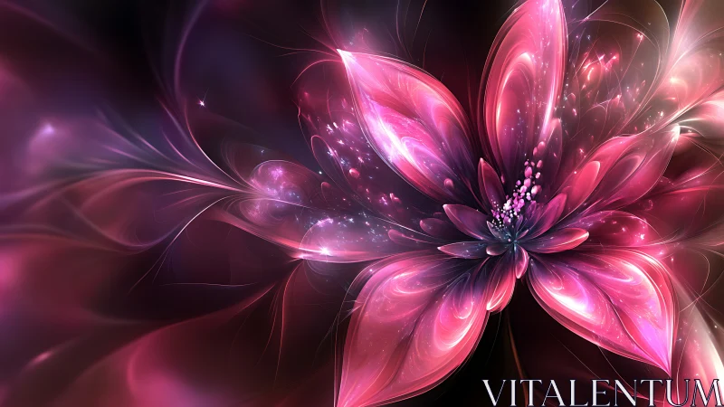 Abstract luminous flower with pink fractal petals in bloom.