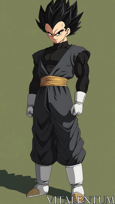 Black-clad anime warrior standing on plain background.