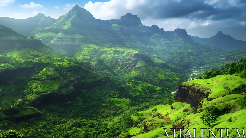 Emerald mountain kingdom under storm-kissed summer light.