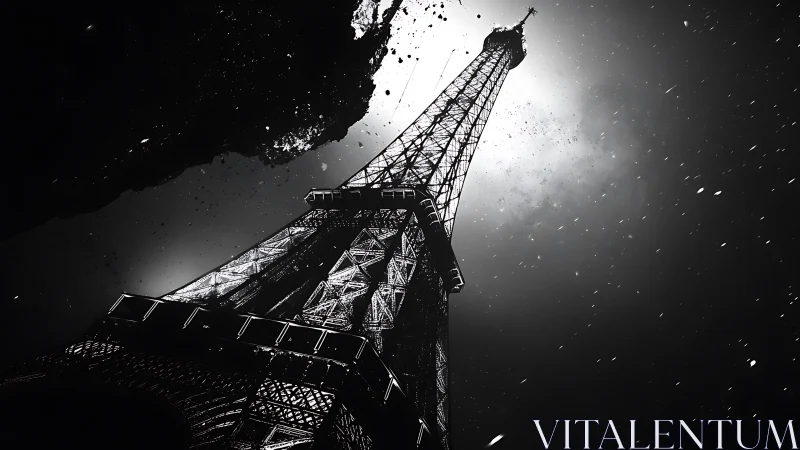 Paris tower rises boldly through swirling night sky glow