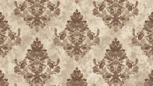 Beige and brown damask wallpaper pattern, repeating motif design.