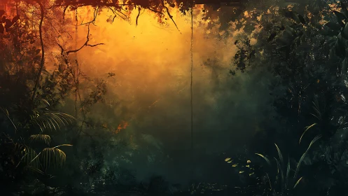 Jungle Canopy Engulfed in Golden Smoke and Fire.