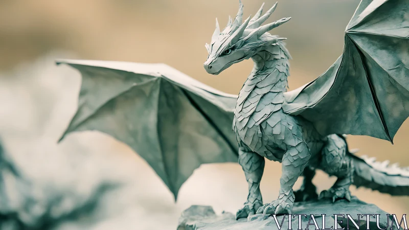 Gentle stone dragon guardian poised on a quiet cliffside.