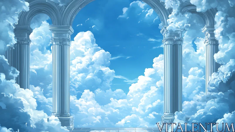 Sunlit marble arches rise into a tranquil cloud kingdom
