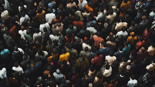 Colorful crowd from above, every person a tiny quiet story.