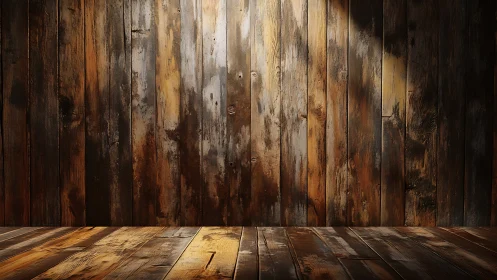 Weathered timber stage glowing in moody amber light.