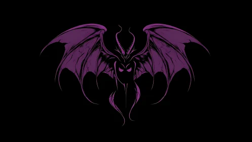 Purple demonic bat silhouette spreads wings on black void