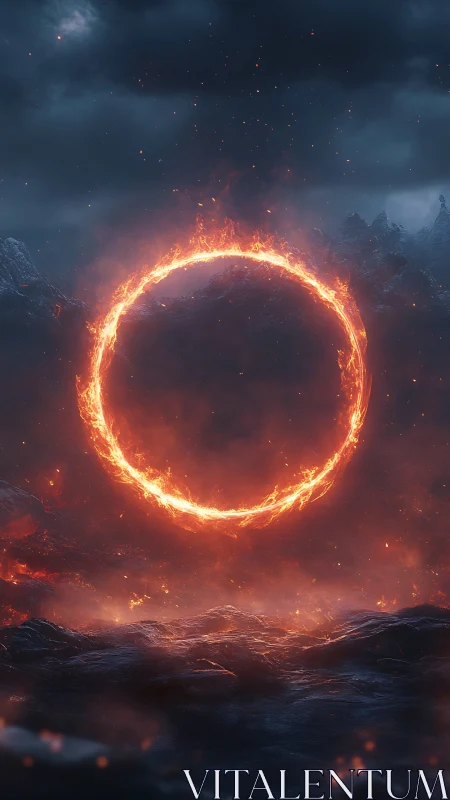 Incandescent Ring Portal with Atmospheric Turbulence and Terrain Illumination