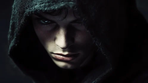 Hooded shadowling with storm-lit eyes and quiet menace.