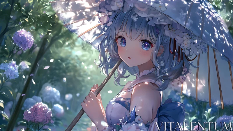 Gentle garden stroll captures a shy girl beneath soft blossoms