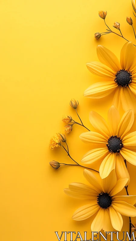 Yellow flowers arranged on monochromatic yellow background.