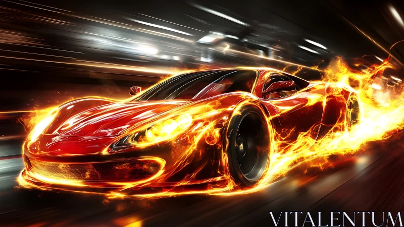 Combustion-traced red hypercar in high-velocity tunnel sprint.