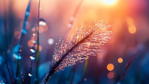Macro sunrise dew plume with luminous bokeh field study.