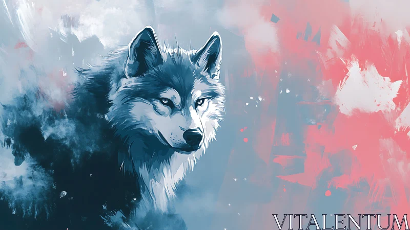 Moonlit wolf drifts between frosted blue and blushing dusk