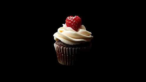 Decadent Chocolate Cupcake with Strawberry Topping.