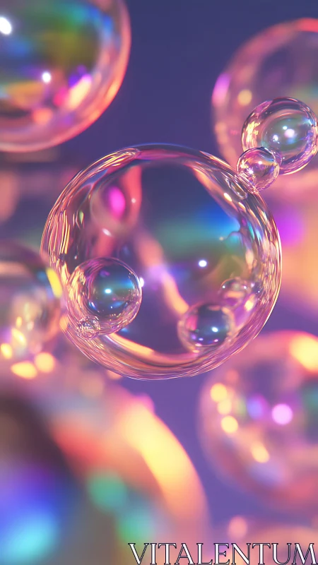 Iridescent translucent bubbles in shallow depth of field.