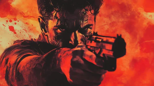 Gunmetal glare carved through a storm of burning crimson.