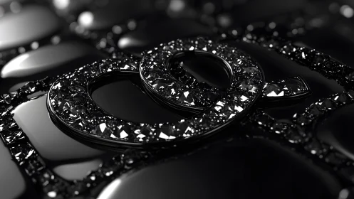 Luxurious Black Diamond Encrusted At Symbol in 3D Digital Art.
