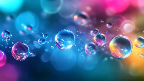 Translucent soap bubbles on multicolored defocused backdrop.
