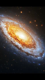 Spiral galaxy core with bright stellar disk and halo glow.