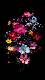 Chromatic Cosmos Blooms Against Midnight's Velvet Embrace