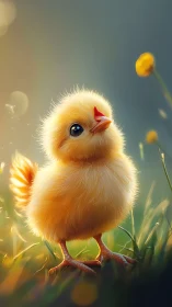 Radiant Chick Portrait: Digital Illustration with Luminous Bokeh.