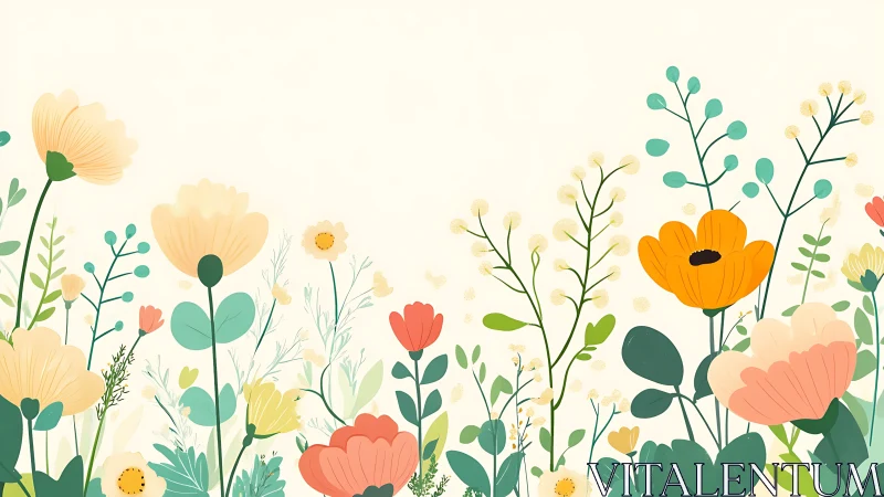 Wildflower garden illustration with layered botanical composition