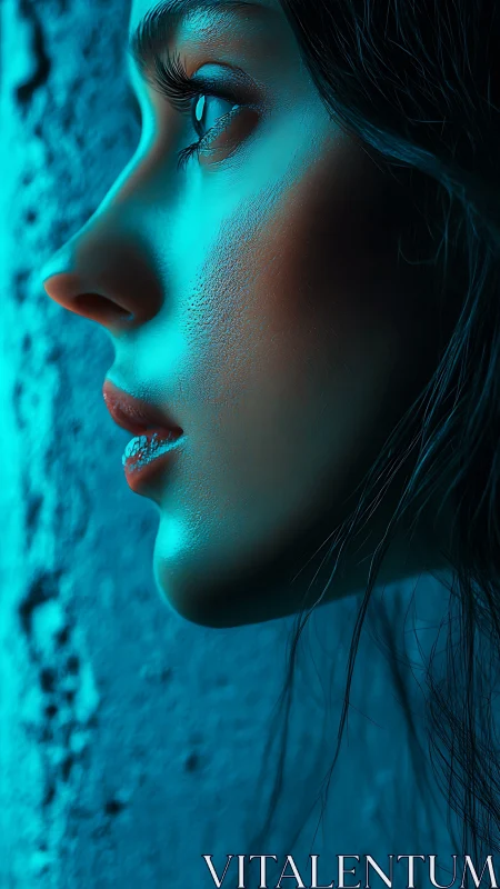 Side-lit profile portrait reveals pore-level skin detail and teal glow