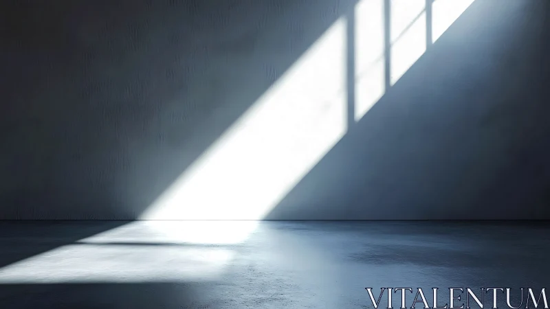 Sunlit diagonal window projection on empty concrete floor.