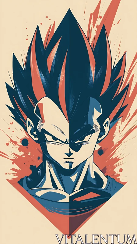 Bold anime warrior portrait in split graphic style.