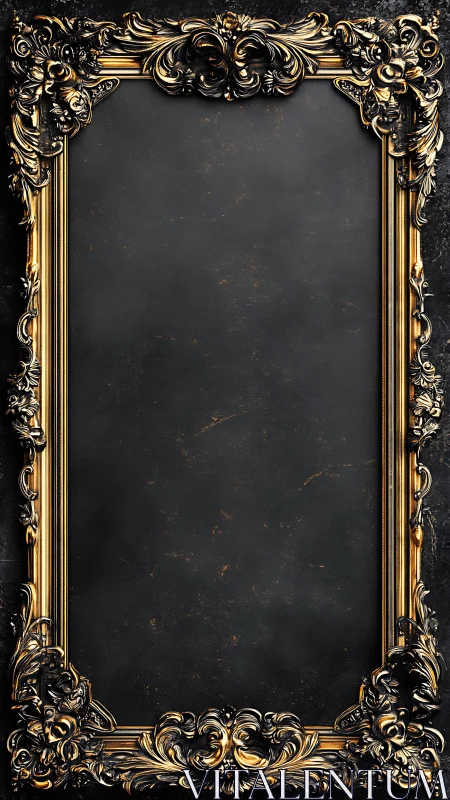 Baroque gilded vertical frame with dark patina and ornate relief