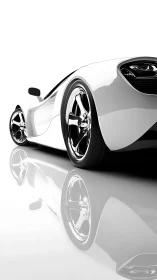 White sports car rear view with reflective studio surface.